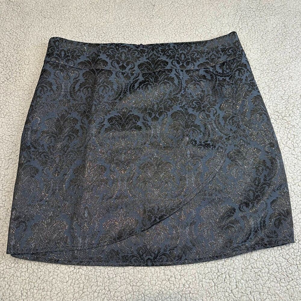 Urban Behavior Women's Jacquard Mini‎ Skirt Medium Blue Black Patterned Textured